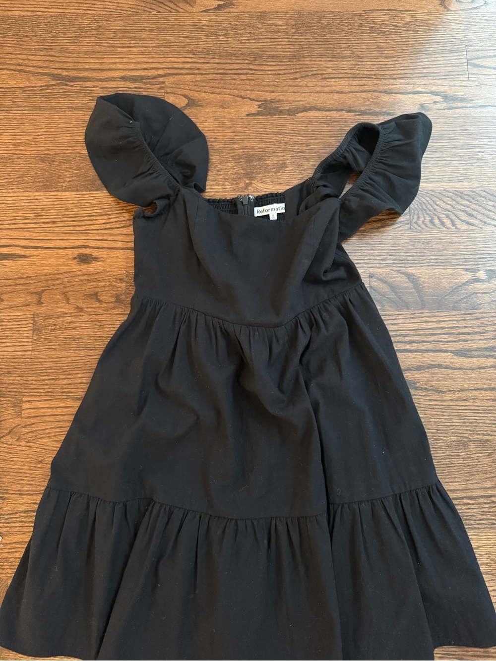 Reformation Woman’s Black Ruffle Sleeve Dress